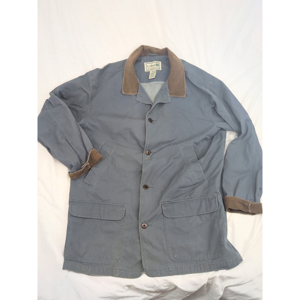 LL Bean Men's Blue Grey Button Front Lined Chore Coat Jacket Workwear